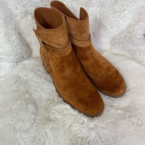 NEW Tory Burch Brooke cognac suede leather buckle western ankle boots 6.5
